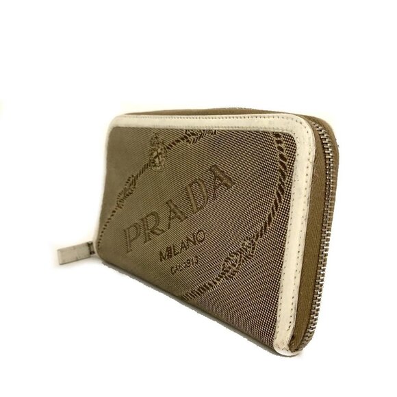 PRADA Logo Jacquard Canvas Zip Around Long Wallet Beige/7BH0711 - Picture 3 of 7